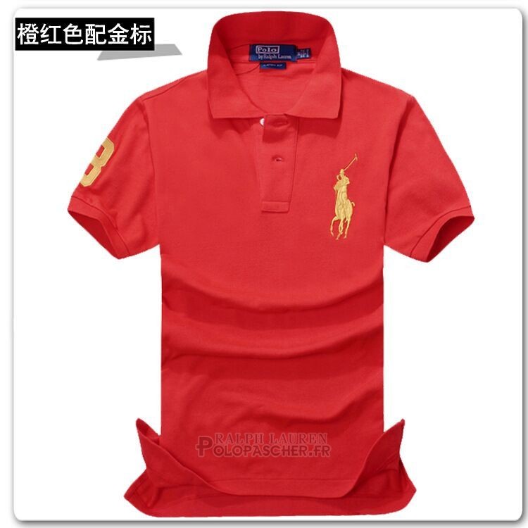 Ralph Lauren Homme Classic Fit Pony Polo Or Logo Watermelon Rouge